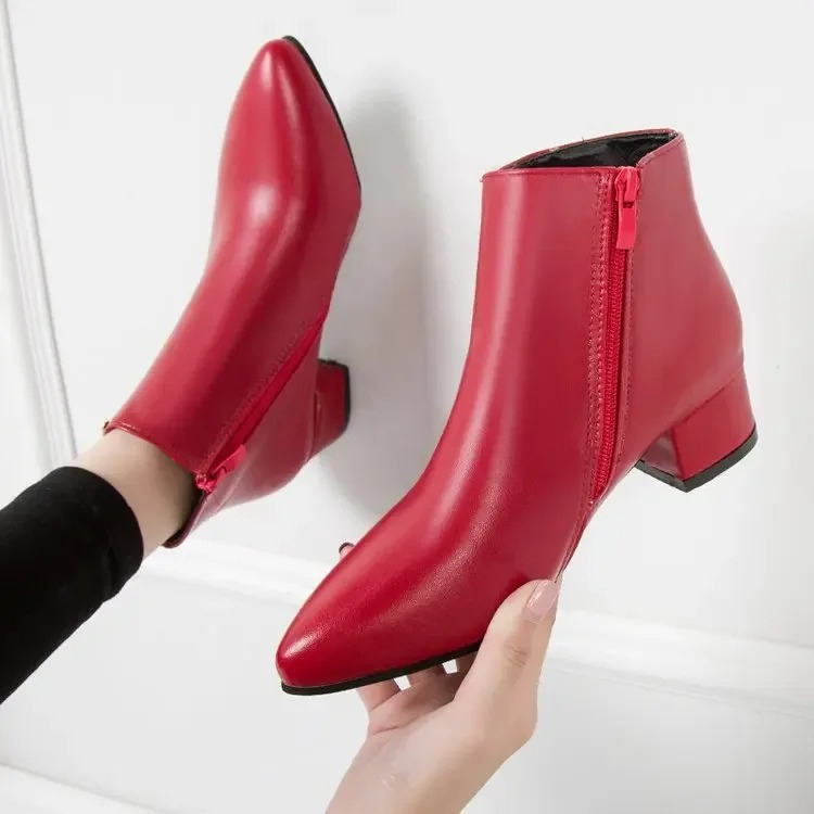 GR | Ankle boots with pointed toe and side zipper, women's ankle boots