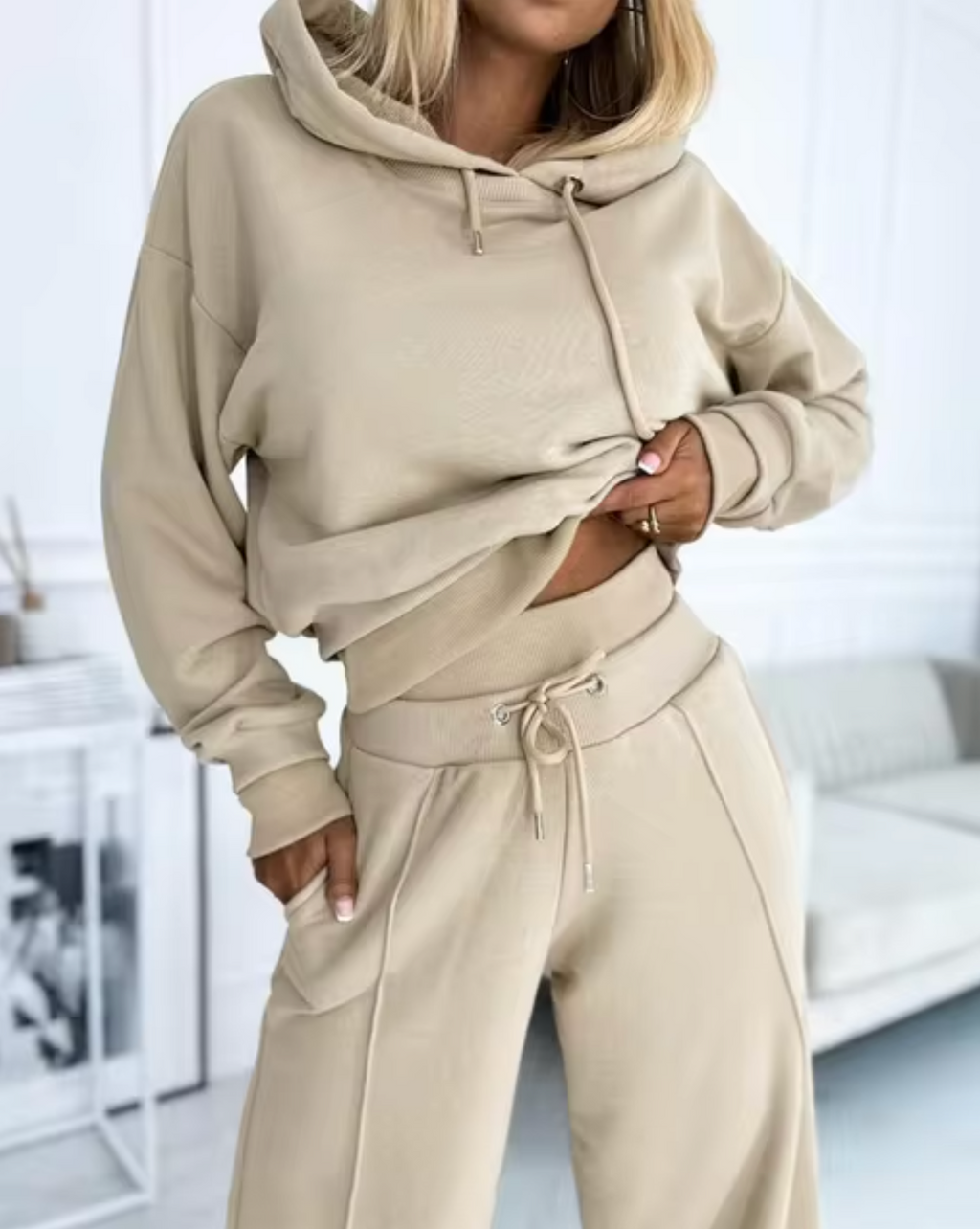 GR | Zweiteiliger Kapuzenpullover Und Hosenanzug Mit Weitem Bein