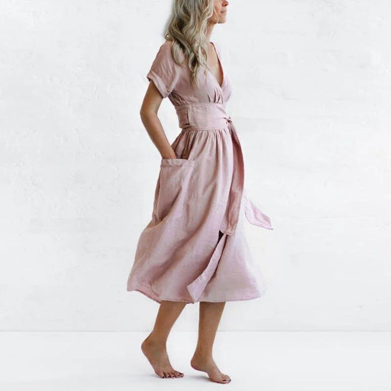 GR | Plain cotton-linen pinafore dress
