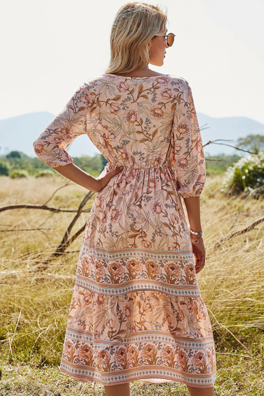 GR | High-waisted V-neck Boho beach dress