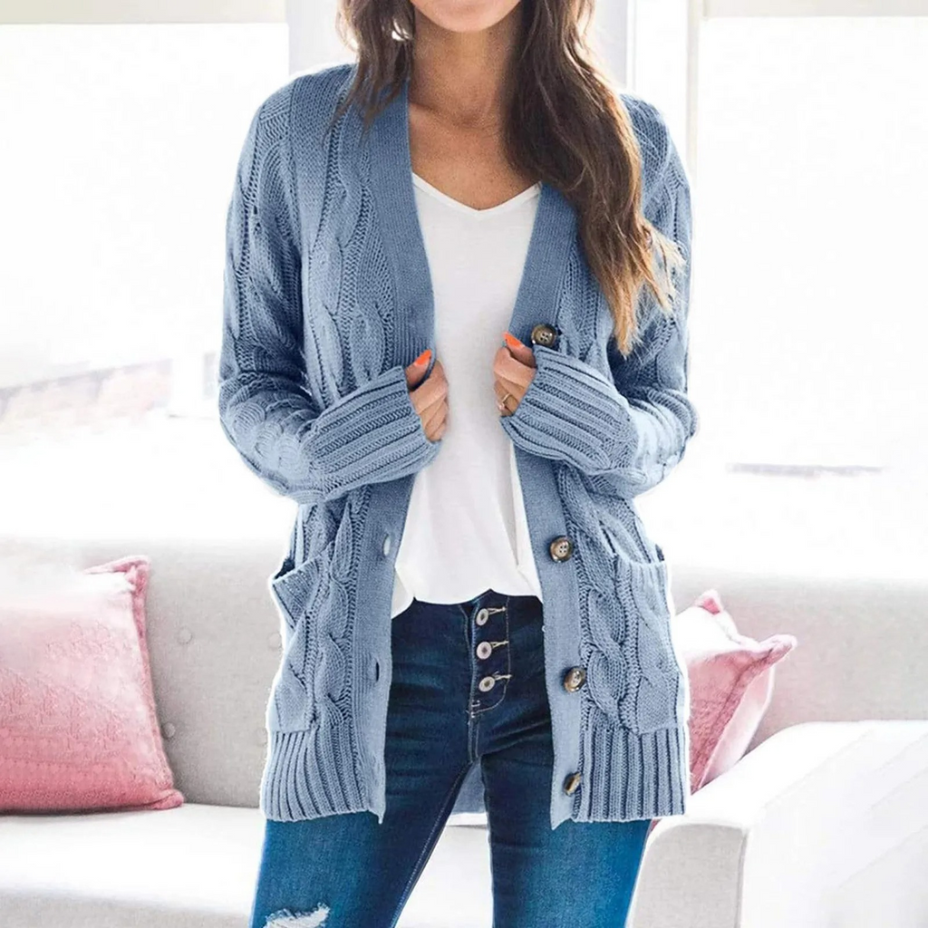 GR | Stylische Lange Strickjacke Für Damen Mit Knopfleiste
