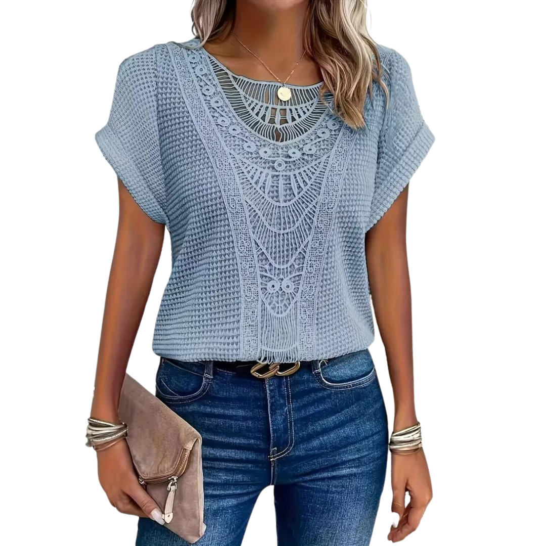 GR Short-sleeved top - Casual - Lace with round neckline
