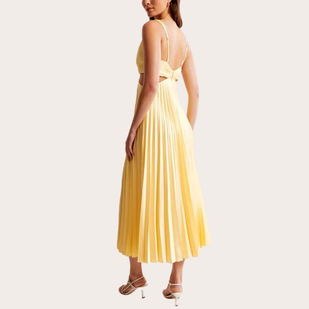 GR | Midi Kleid Ärmellos V-ausschnitt Twist Front & Cut Out Detail Plissierter Rock