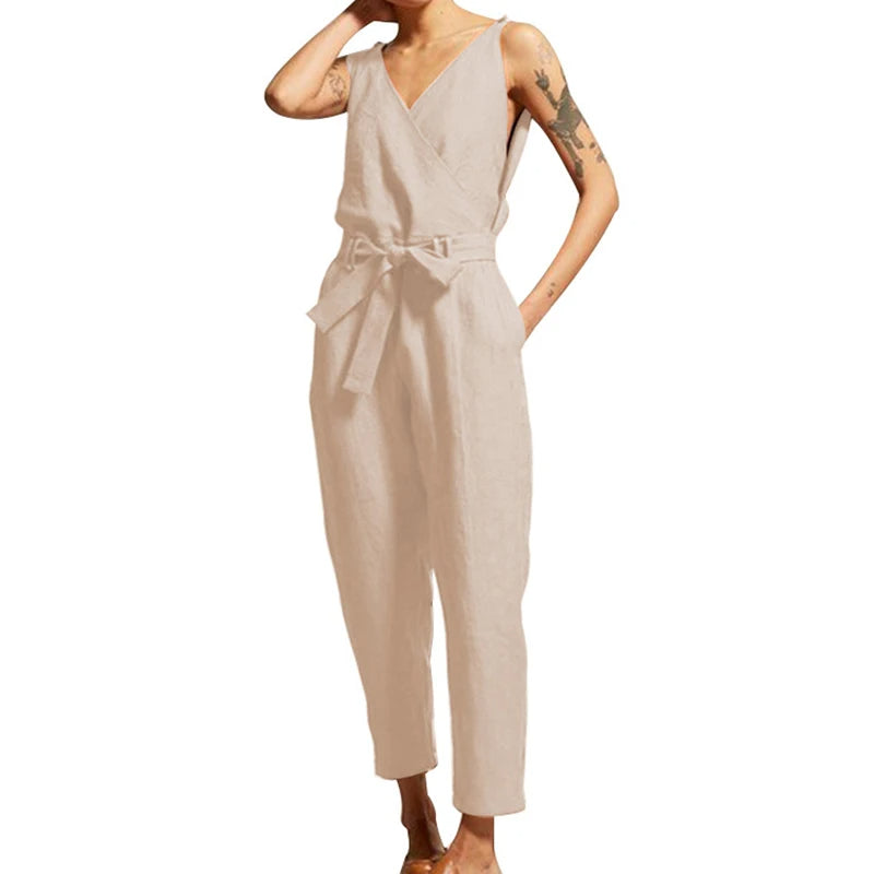 GR | Cotton-linen tank top jumpsuit