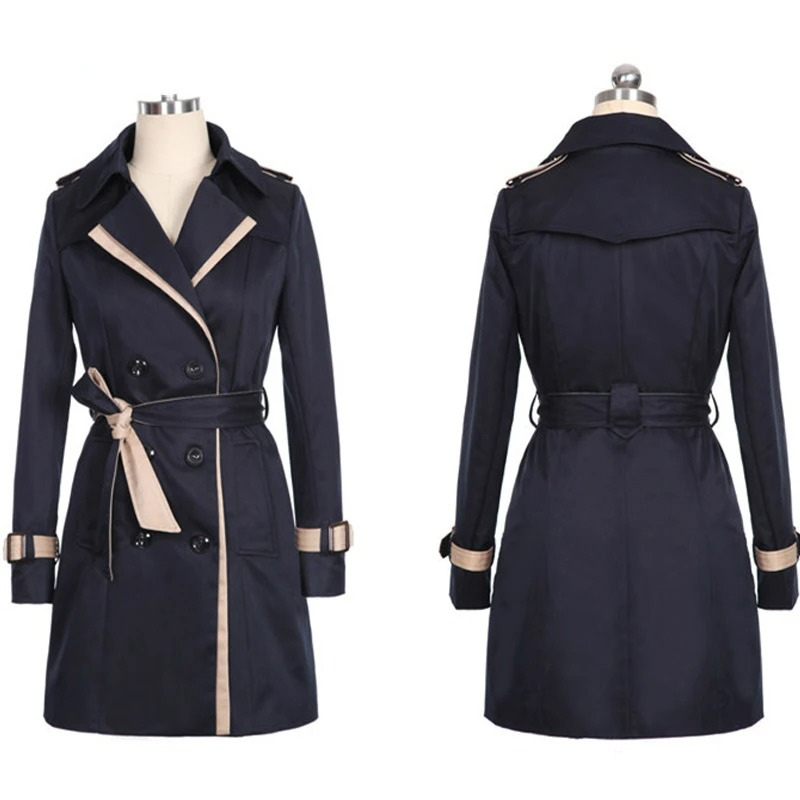 GR | Eleganter Trenchcoat Damen Doppelreiher, Tailliert, Mittellang