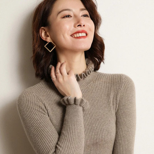 Knit sweater with high collar