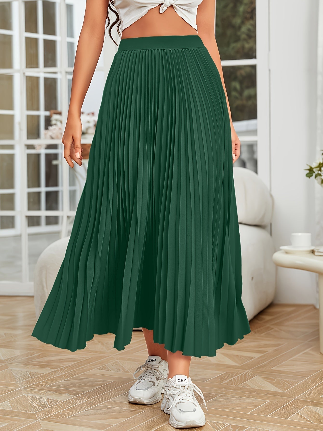 GR | Pleated plain curly skirt