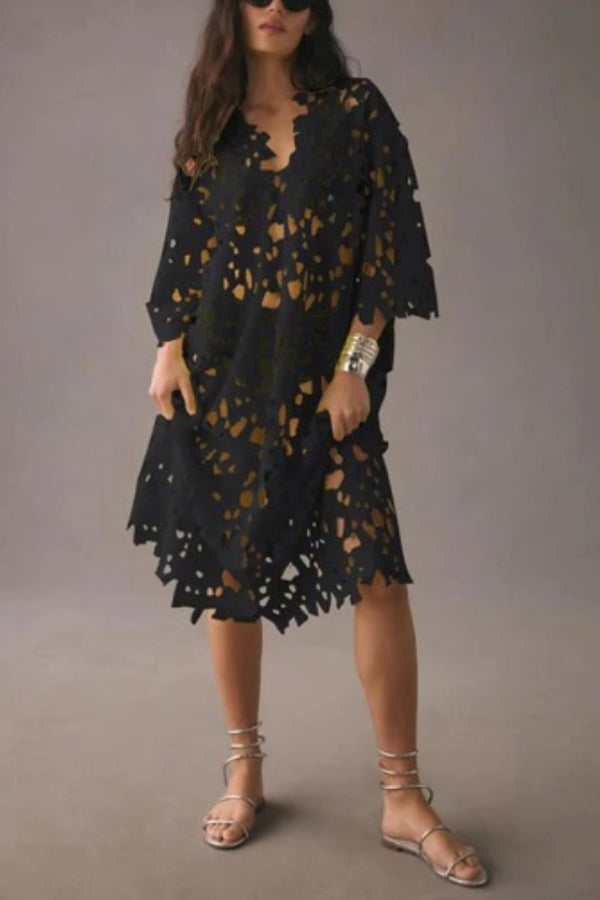 GR | Ich Gehören Hier Floral Øsen Spitze Cover Up Strand Midi Kleid