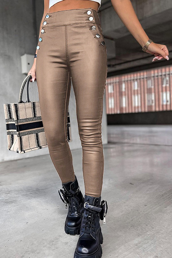 GR | Jingle High Rise Knopf Faux Leder Leggings