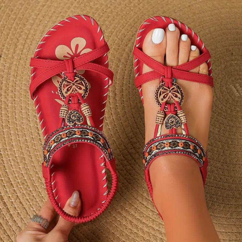 GR | Elegant orthopedic sandals with butterfly and rhinestone details