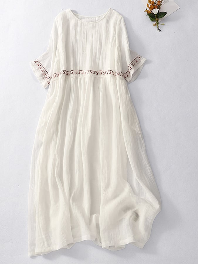 GR | Women's Embroidered Cotton Linen Dress