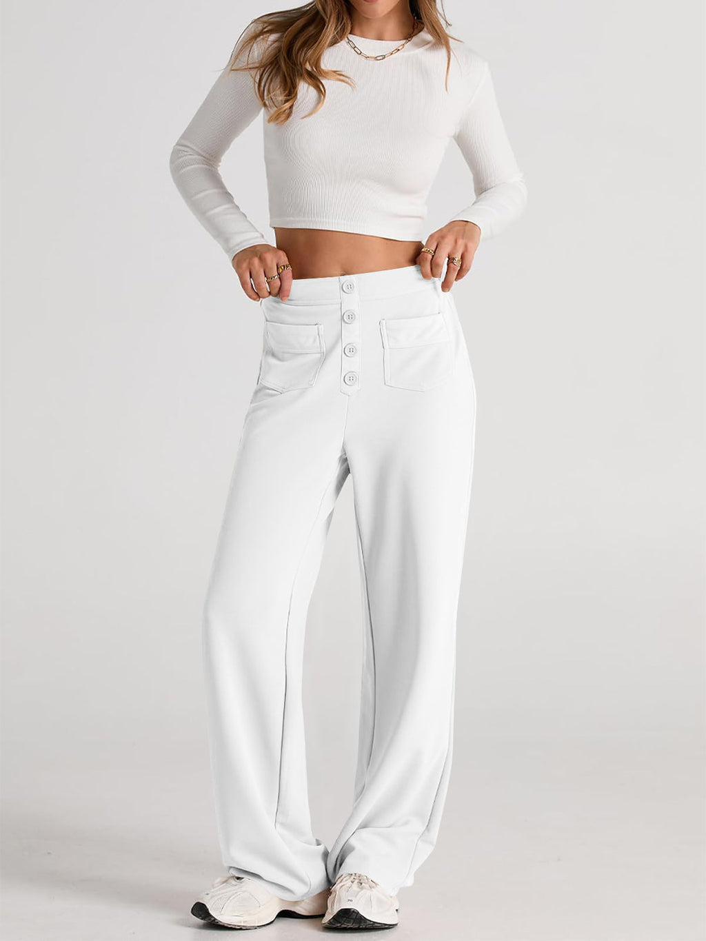 GR | Wide-waisted trousers with pockets, elegant and comfortable