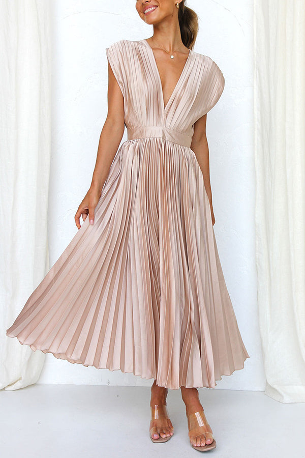 GR | Hallo Schöne Satin Plissee Midi Kleid