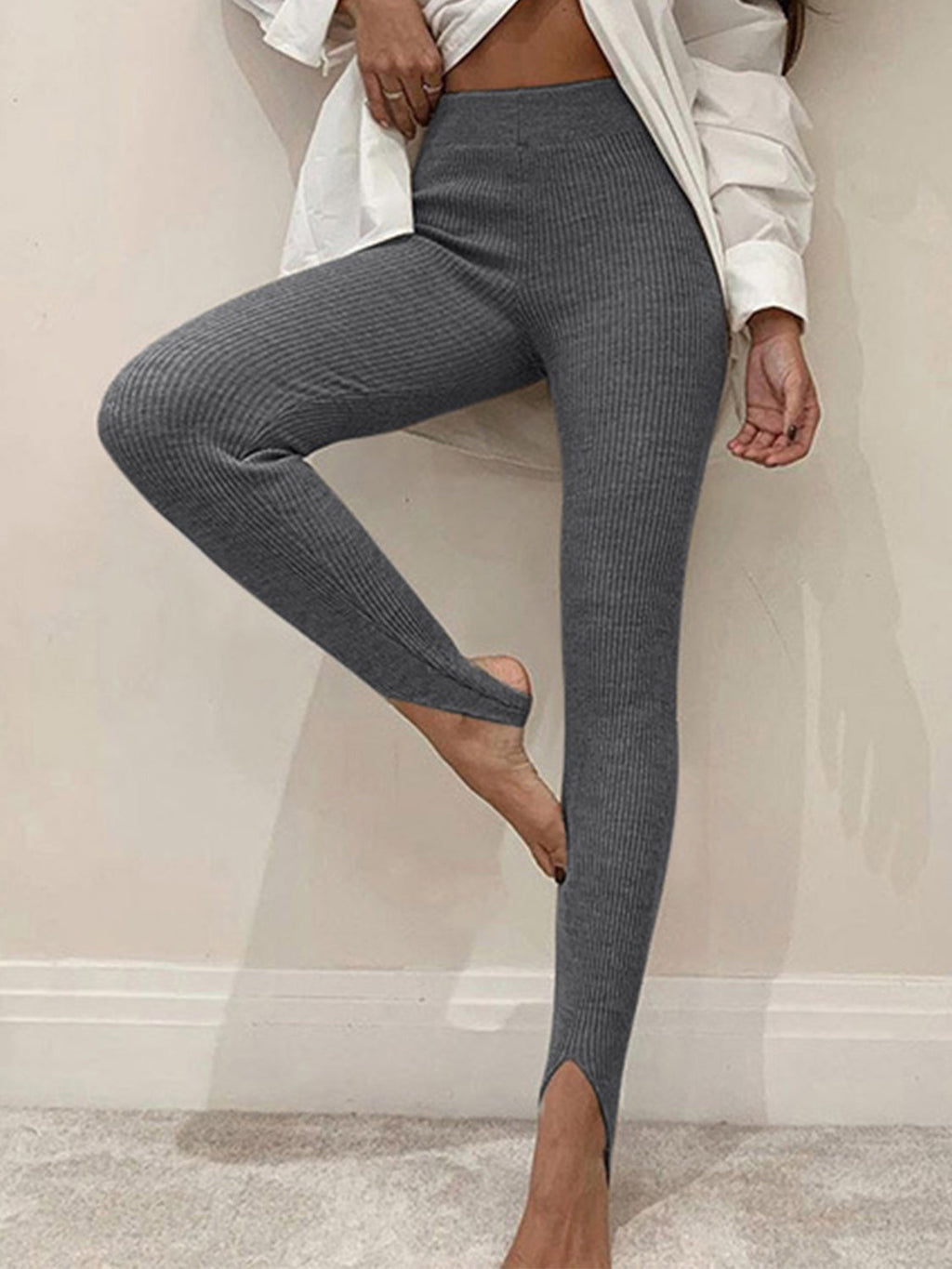 GR | Leisure Autumn Ribbed Mid-High Leggings for Women