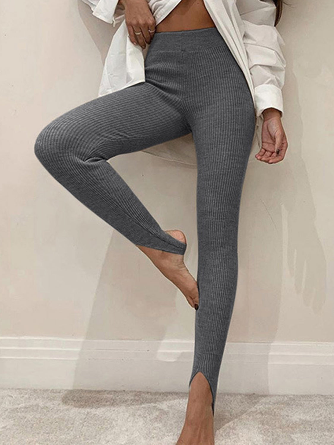 GR | Leisure Autumn Ribbed Mid-High Leggings for Women