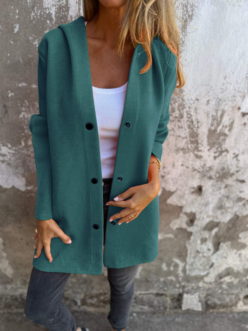 GR - Women's vibrant red snap-button coat