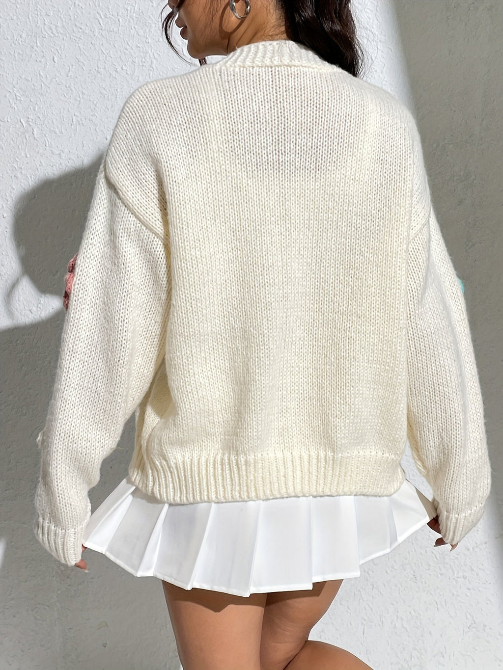 GR | Stylischer Blumenmuster Wollstrick Cardigan