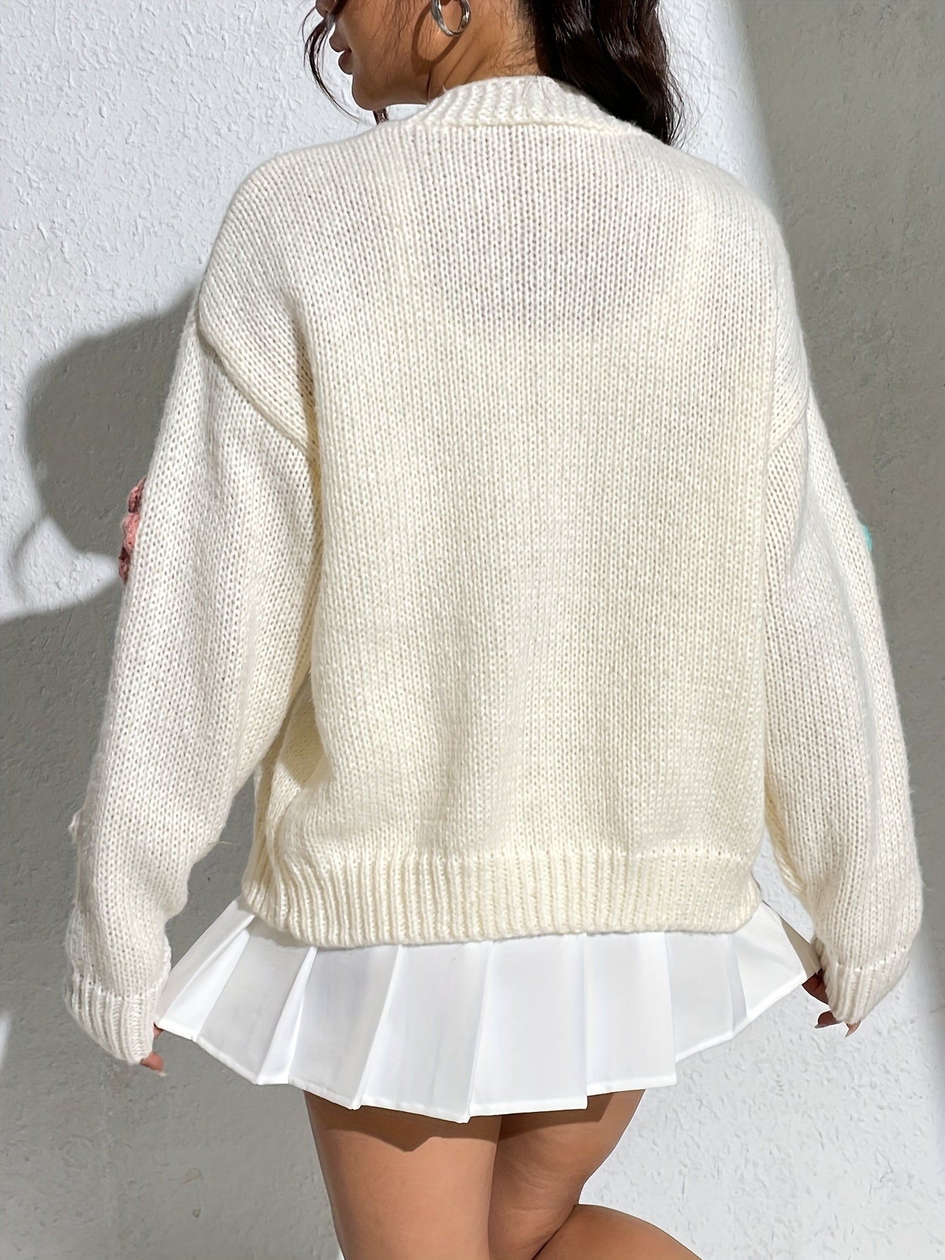 GR | Stylischer Blumenmuster Wollstrick Cardigan
