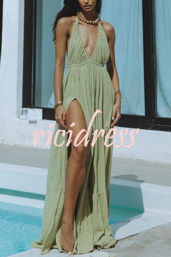 GR – Neckholder maxi dress in a linen blend with a backless slit
