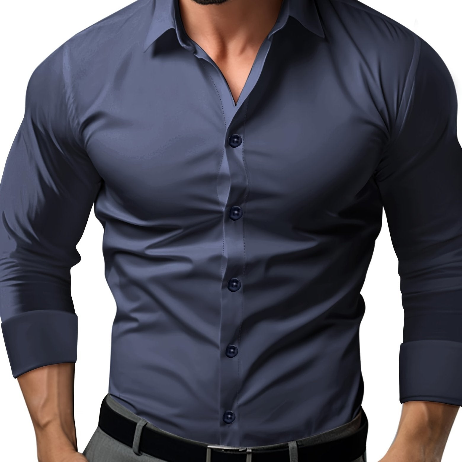 GR | Slim Fit Einfarbiges Baumwollhemd
