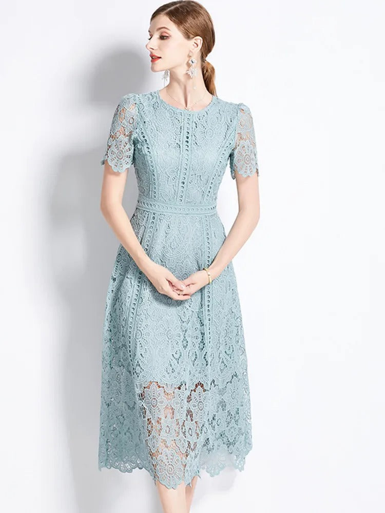 GR | Elegantes Spitzenkleid Midi-Länge