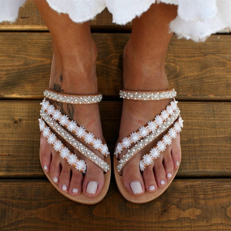 GR | Boho Beach Rhinestone Flip Flops