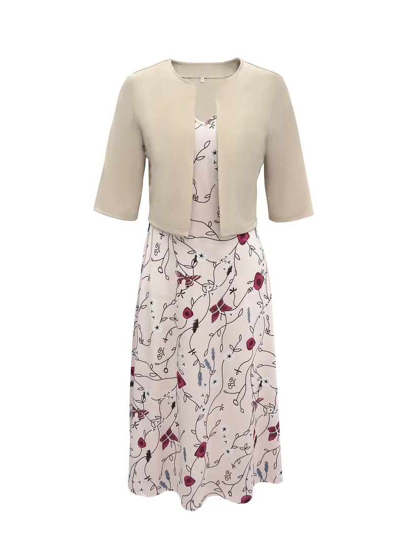 GR | Split dress with V-neck and sleeveless floral top