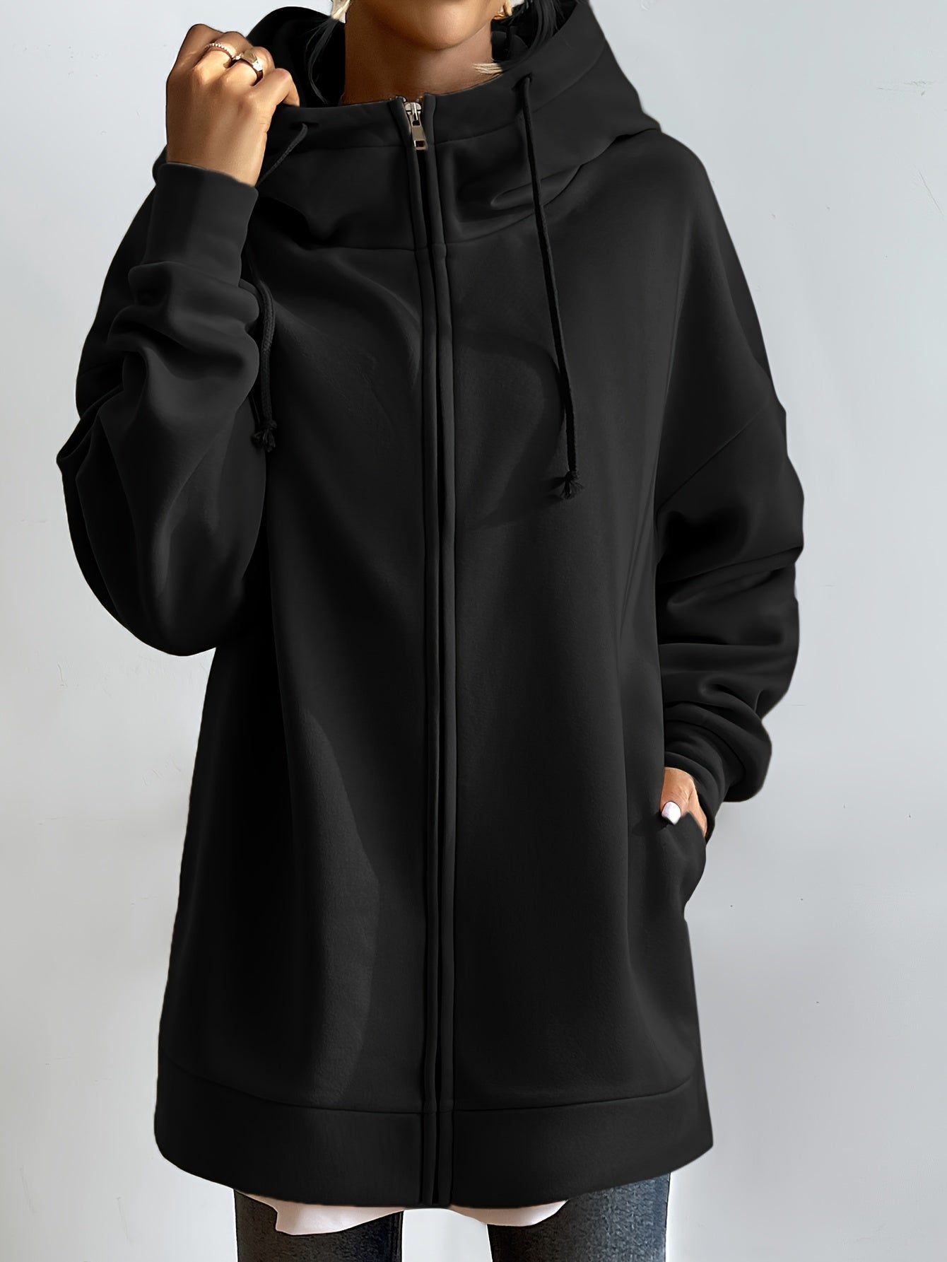 GR | Comfort - Extrem bequemer langer Zip-Up-Plüsch-Hoodie mit Kapuze für Damen