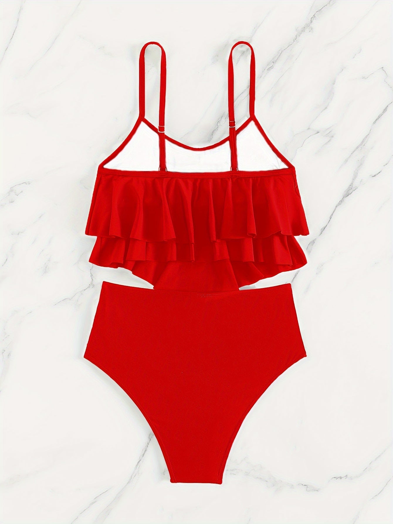 GR | Ruched, Layered Two-Piece Black Tankini for Women