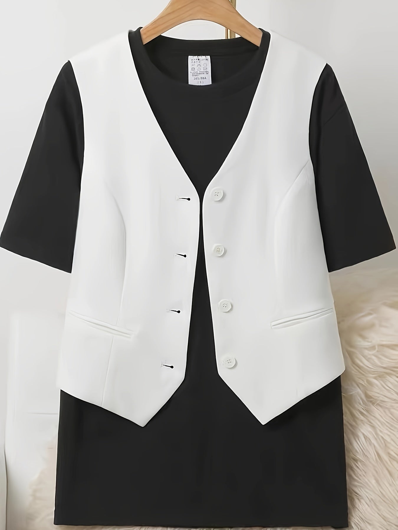 GR | Solid color sleeveless vest with V-neck and button closure