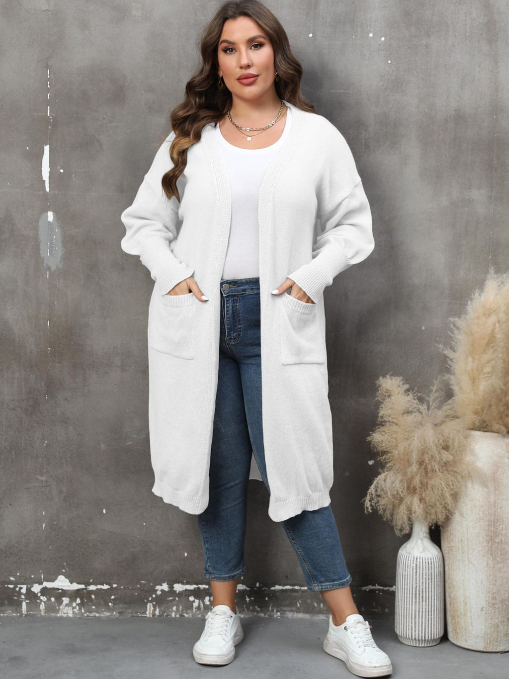 GR | Plus Size Langarm Taschen Cardigan
