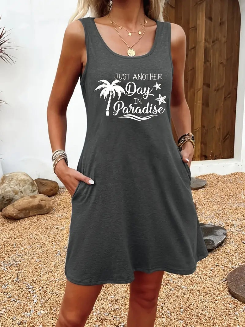 GR | Sleeveless summer dress with print and round neckline, casual women's dress