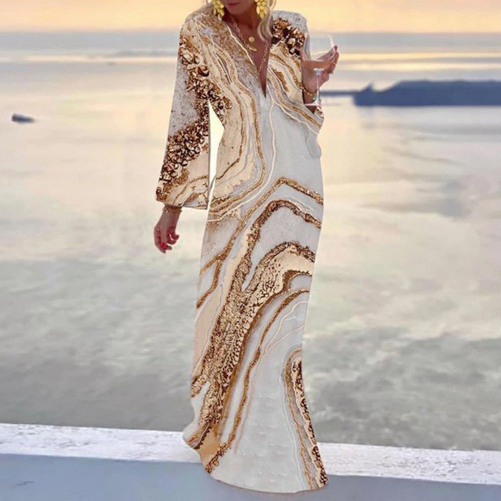 GR | V-neck chiffon sleeves fitted beach skirt