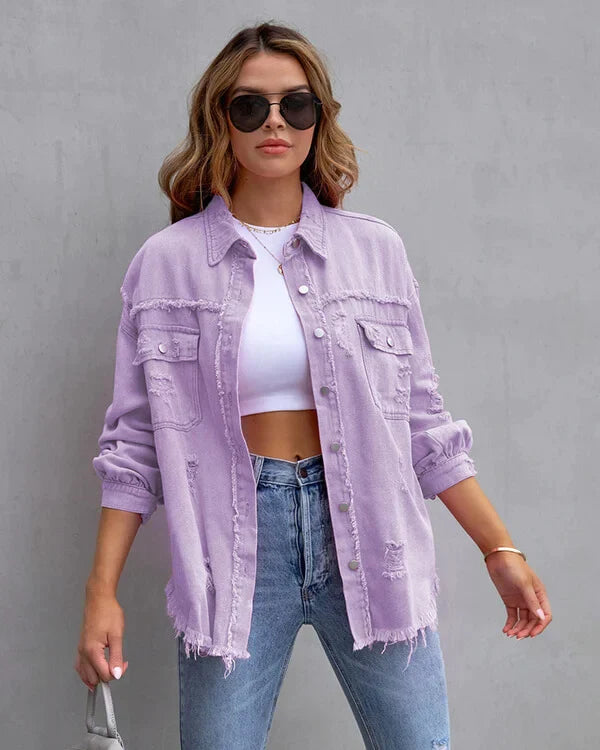 Women's denim jacket with raw edges 