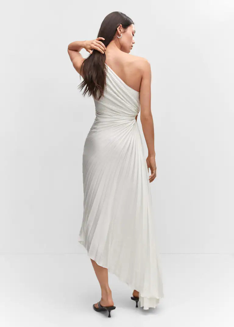 GR | One Shoulder Plissee Midi Kleid