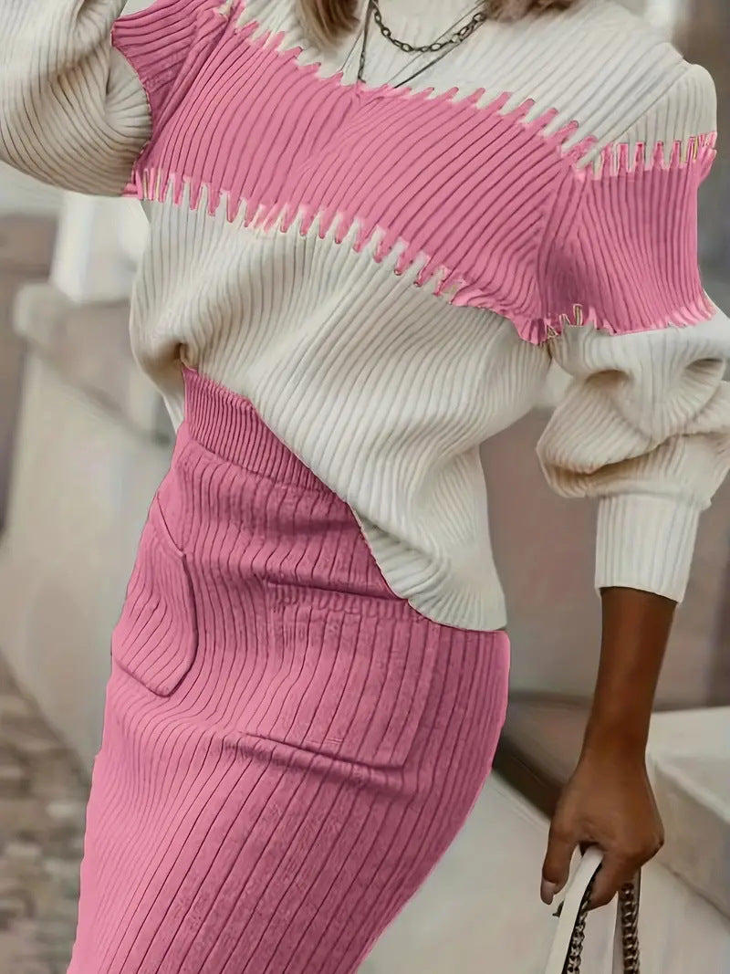 GR | 1-piece knitwear set - long-sleeved sweater and slim midi skirt