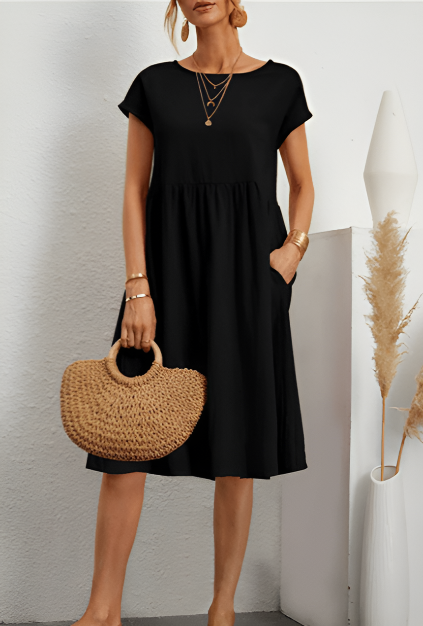 GR | Damen Baumwoll Leinen Midi Kleid