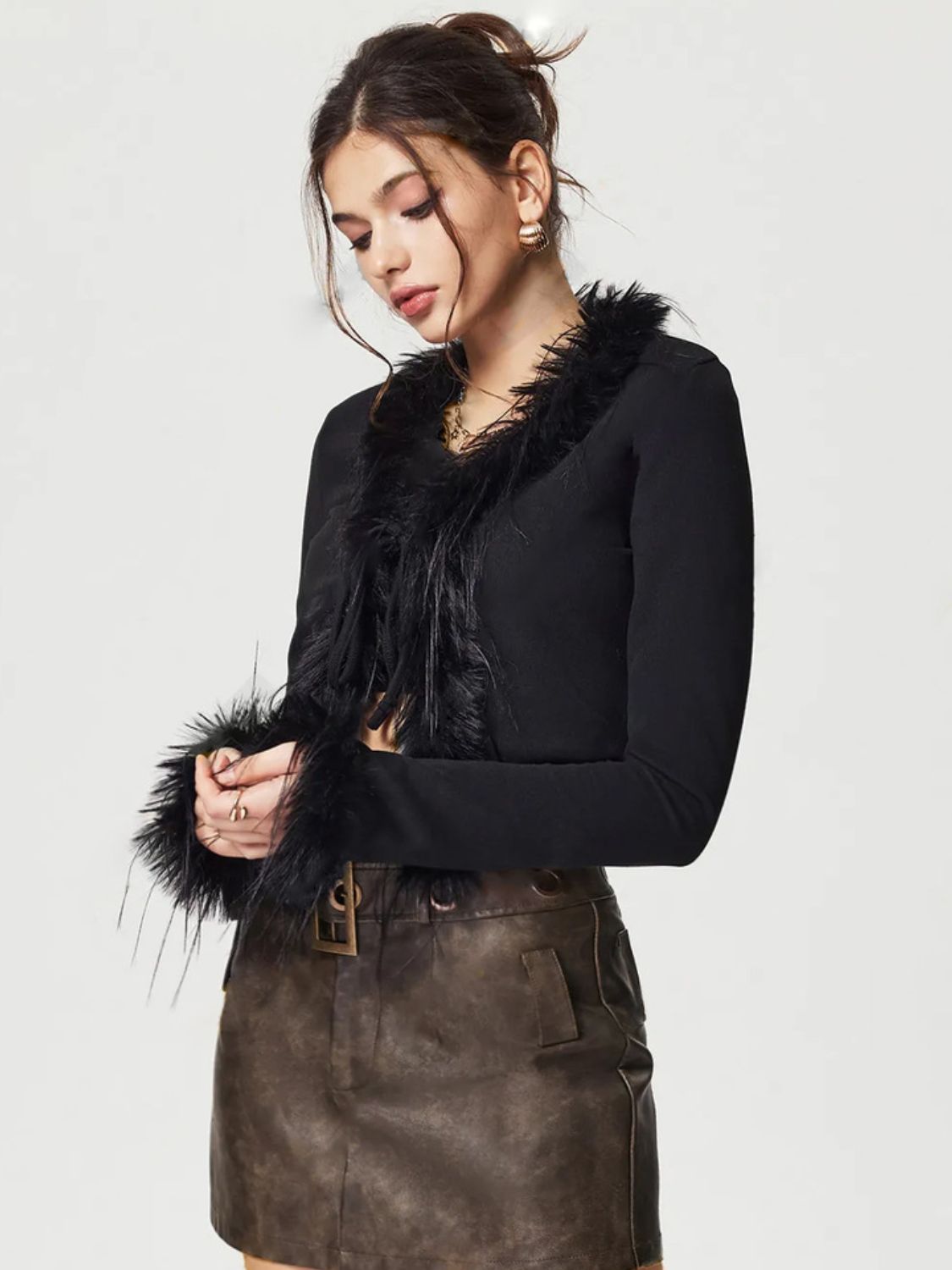 GR | Bound Fuzzy Trim Long Sleeve Cardigan