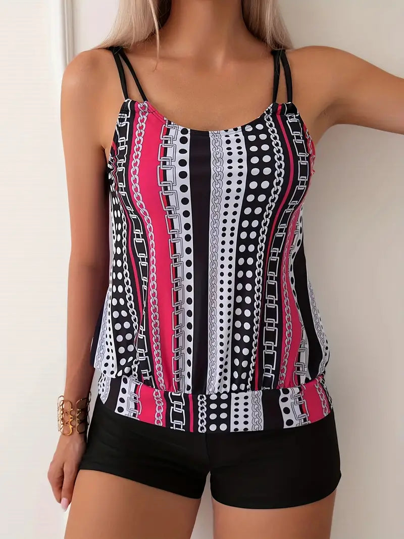 GR | Striped tankini with print 