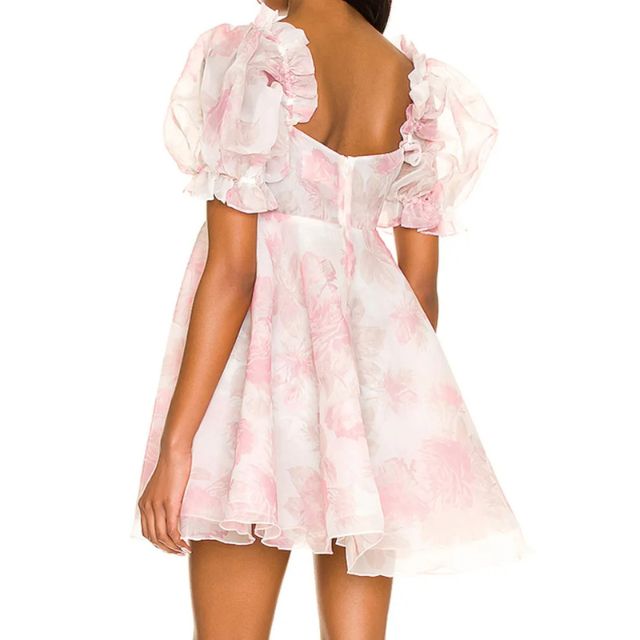 GR | Organza-Kleid mit Blumenmuster und Puffärmeln sowie Herzausschnitt