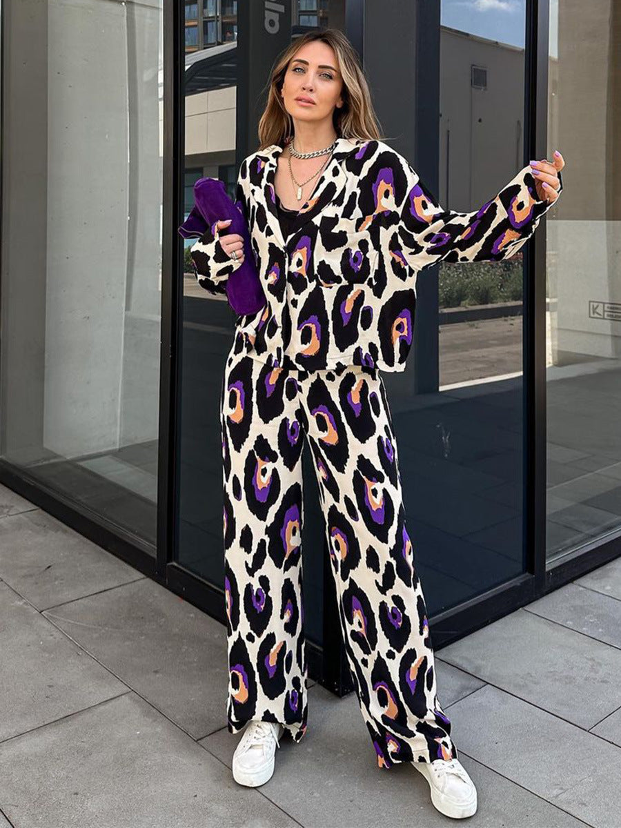 GR leisure suit with short long sleeves and high waist, wide trousers