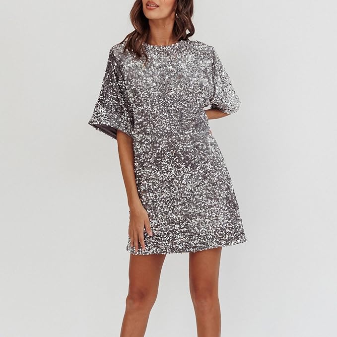 GR | Glittering sequined dress with bell sleeves