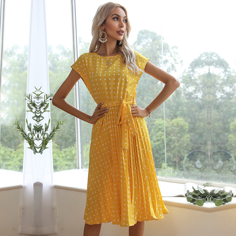 GR | Elegantes Polka Dot Midi Kleid Mit Kurzem Ärmel Für Damen