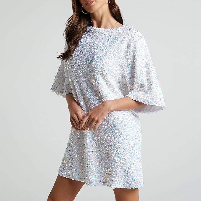 GR | Glittering sequined dress with bell sleeves