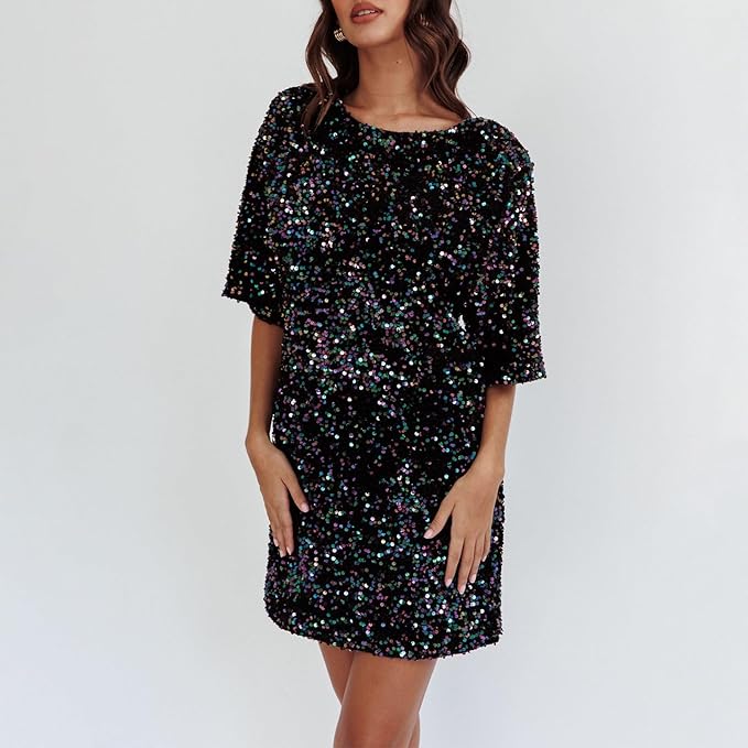 GR | Glittering sequined dress with bell sleeves