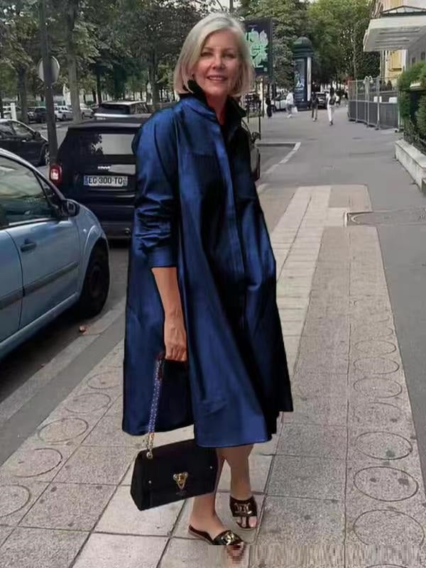 GR | Shirt dress with turn-down collar & three-quarter sleeves