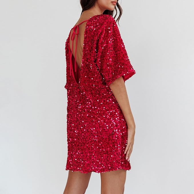 GR | Glittering sequined dress with bell sleeves
