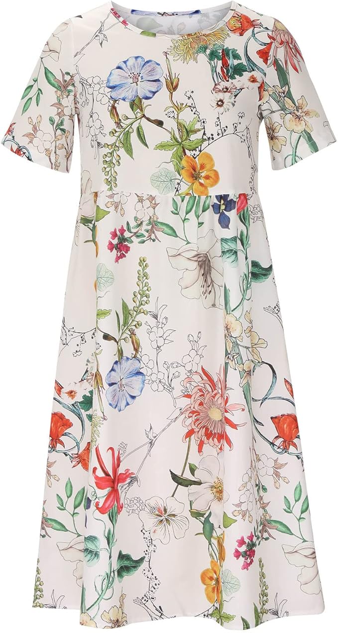 FleurBlanche™ – White summer dress with a colorful floral pattern