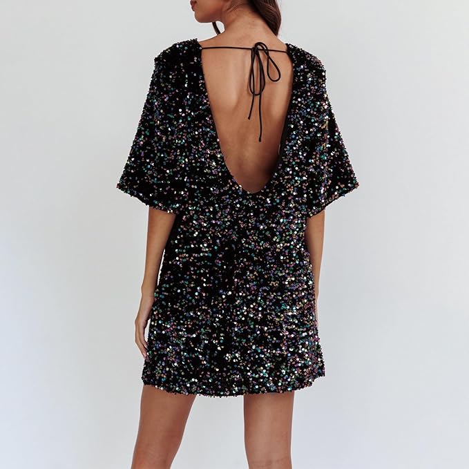 GR | Glittering sequined dress with bell sleeves