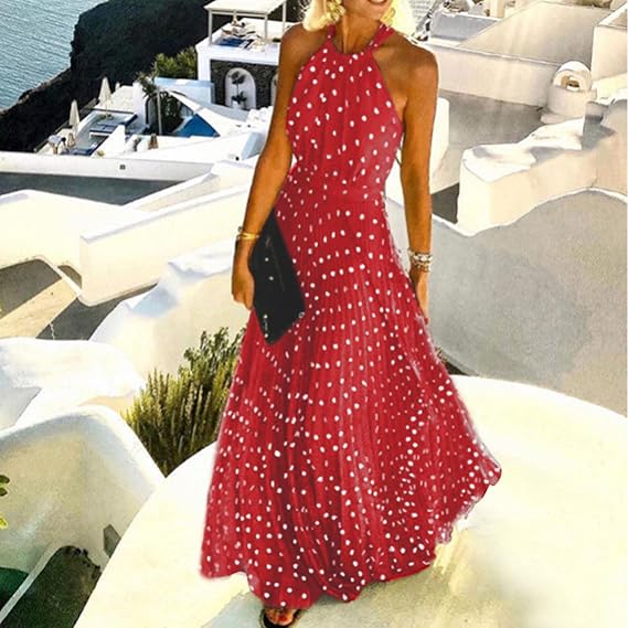 GR | Boho Print Patchwork Halter Pleated Dresses